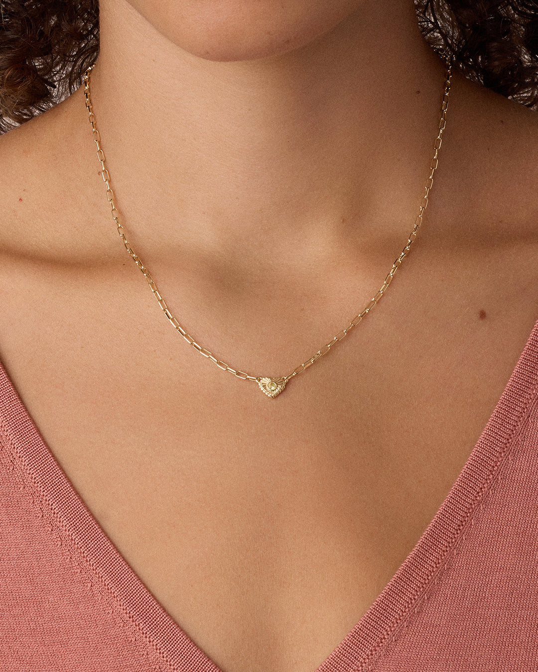 Birthstone Heart Necklace || option::18K Gold Plated, Peridot - August