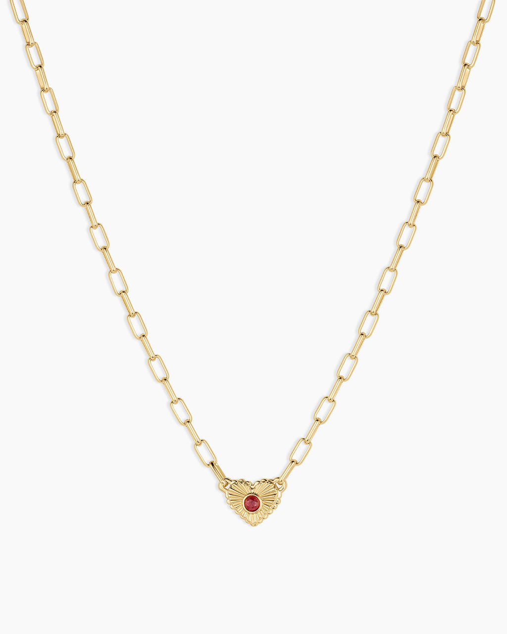 Birthstone Heart Necklace || option::18K Gold Plated, Ruby - July