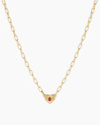 Birthstone Heart Necklace || option::18K Gold Plated, Ruby - July