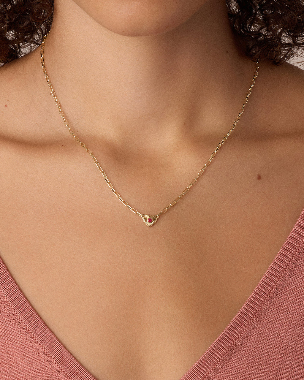 Birthstone Heart Necklace || option::18K Gold Plated, Ruby - July