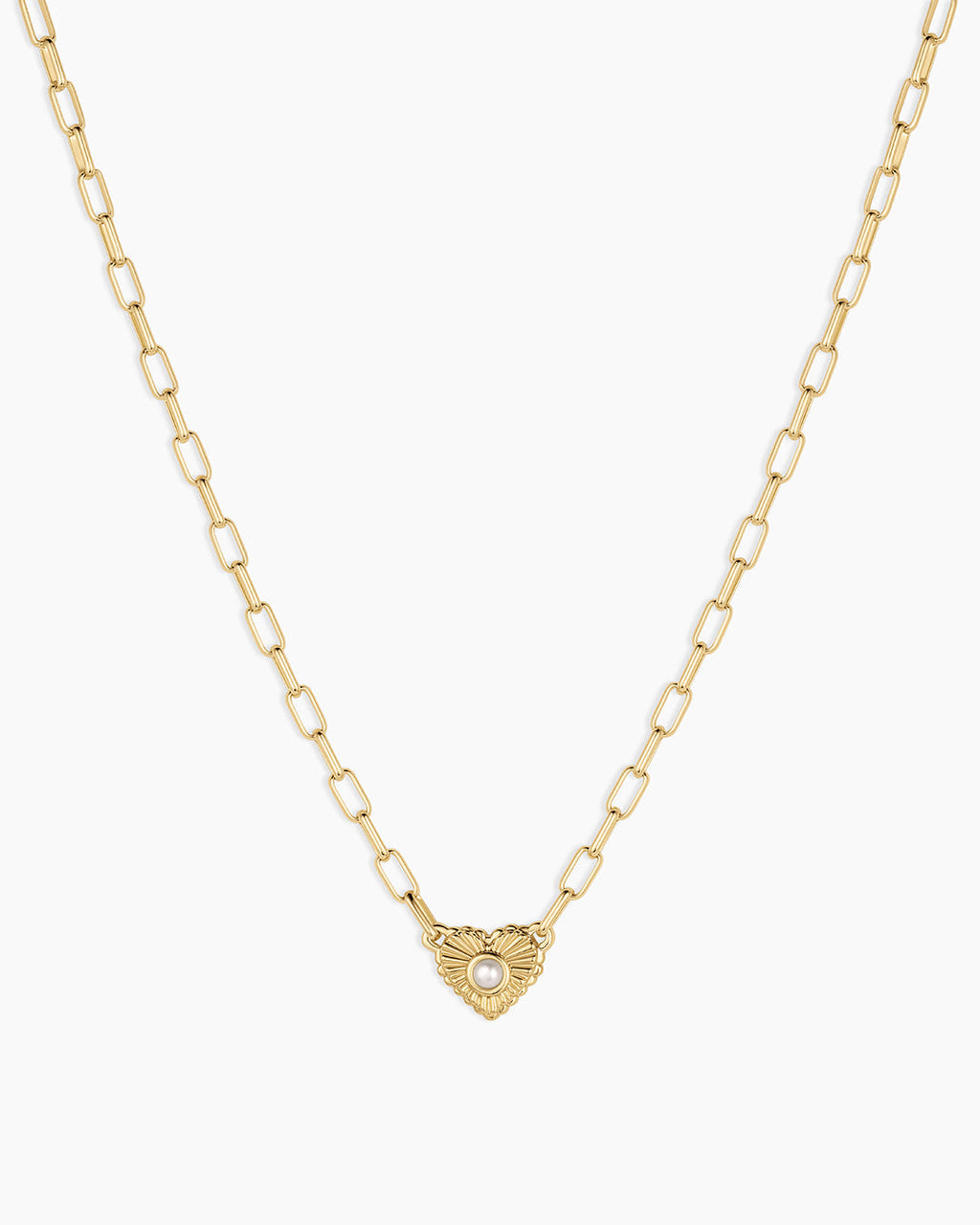 Birthstone Heart Necklace || option::18K Gold Plated, Pearl - June