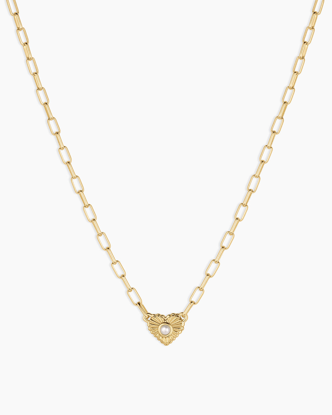 Birthstone Heart Necklace || option::18K Gold Plated, Pearl - June