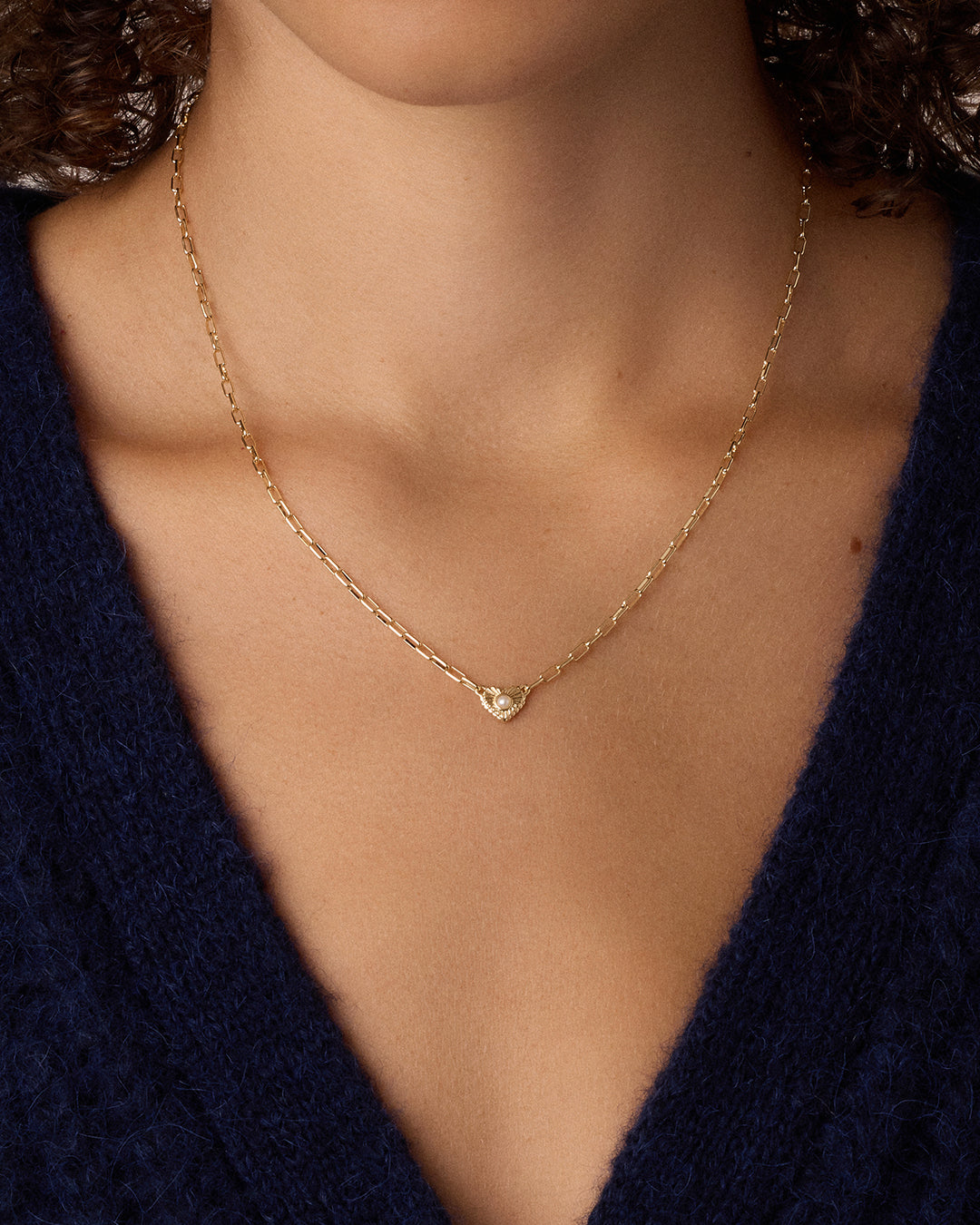 Birthstone Heart Necklace || option::18K Gold Plated, Pearl - June