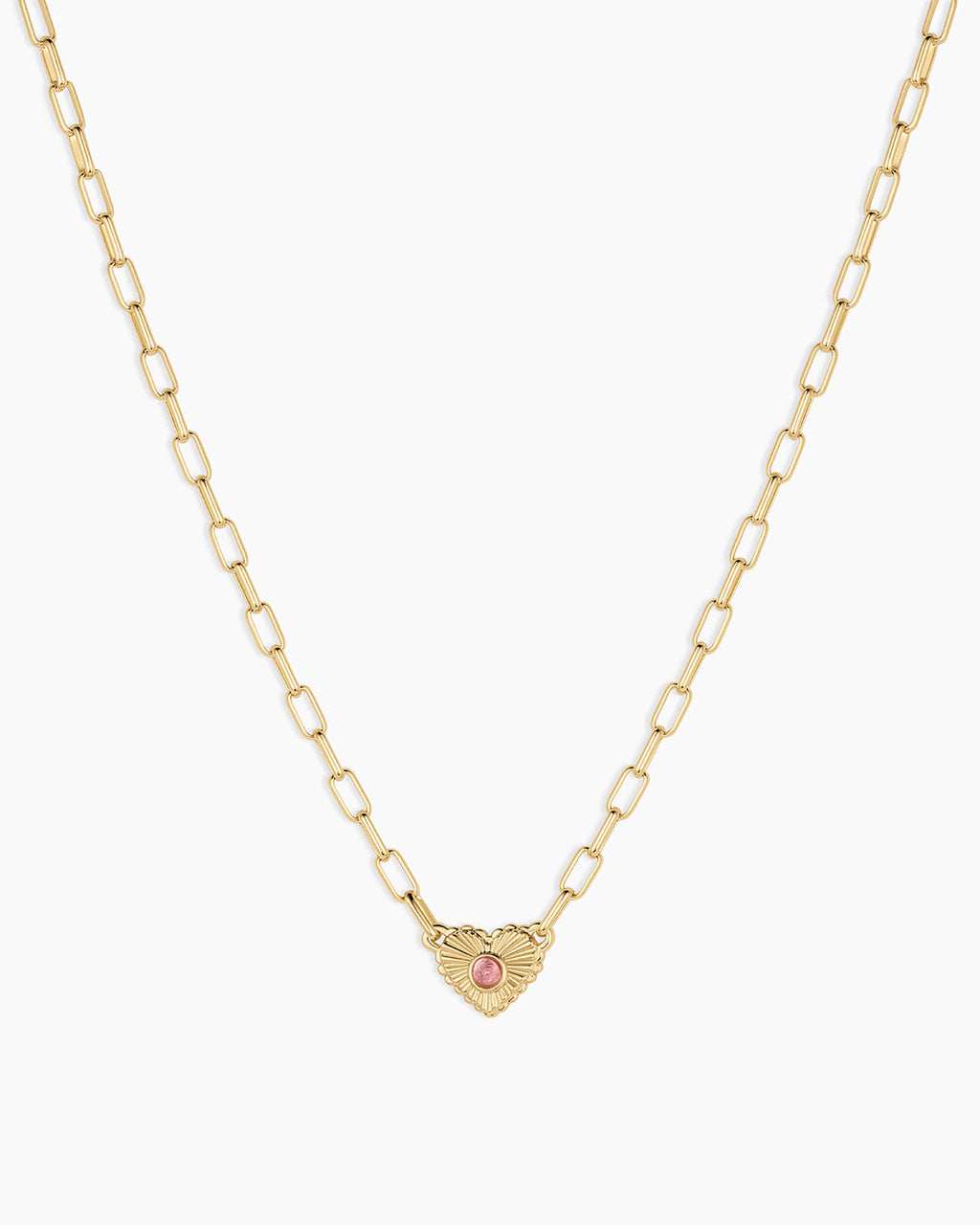 Birthstone Heart Necklace || option::18K Gold Plated, Pink Tourmaline - October