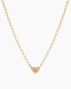 Birthstone Heart Necklace || option::18K Gold Plated, Pink Tourmaline - October