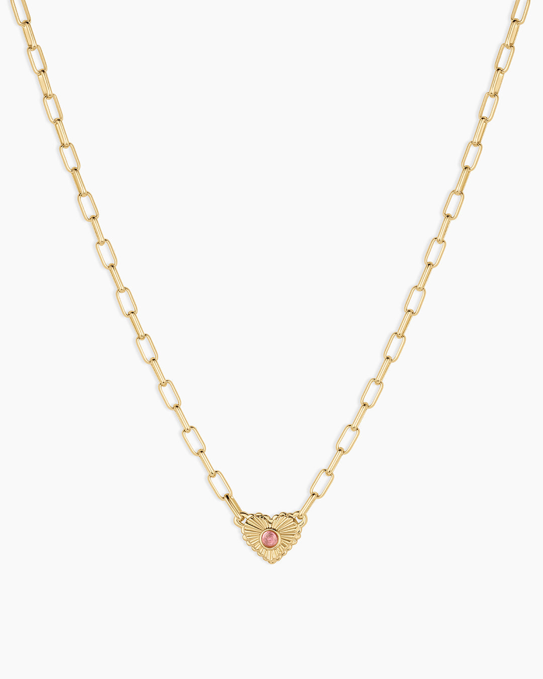 Birthstone Heart Necklace || option::18K Gold Plated, Pink Tourmaline - October