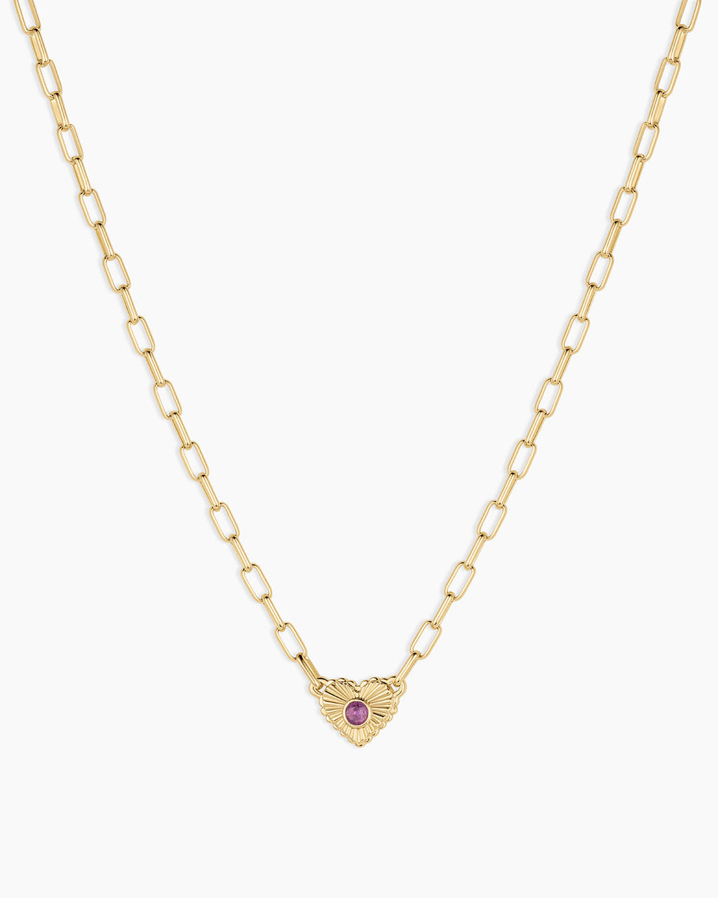 Birthstone Heart Necklace || option::18K Gold Plated, Amethyst - February