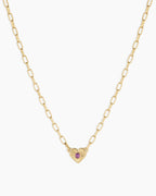 Birthstone Heart Necklace || option::18K Gold Plated, Amethyst - February