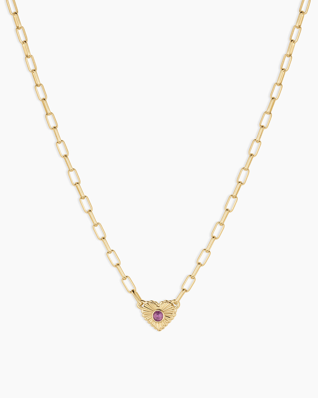 Birthstone Heart Necklace || option::18K Gold Plated, Amethyst - February