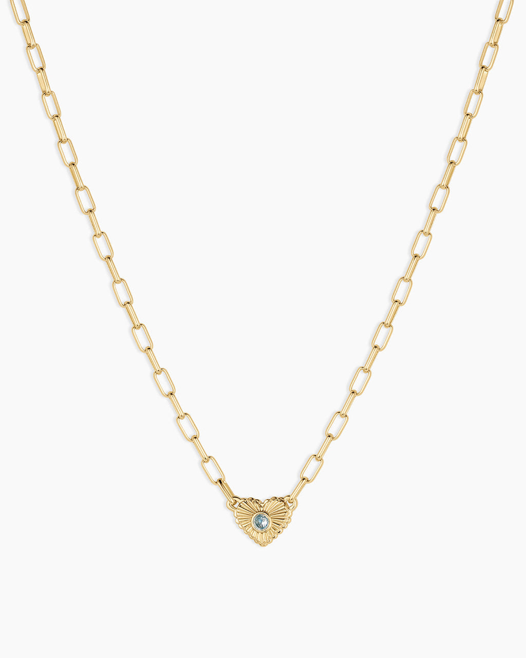 Birthstone Heart Necklace || option::18K Gold Plated, Aquamarine - March