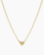 Birthstone Heart Necklace || option::18K Gold Plated, Aquamarine - March