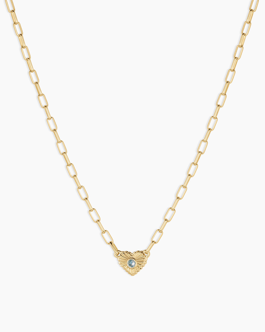 Birthstone Heart Necklace || option::18K Gold Plated, Aquamarine - March