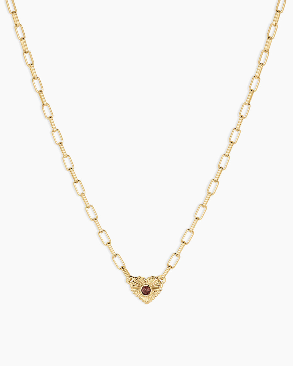 Birthstone Heart Necklace || option::18K Gold Plated, Garnet - January