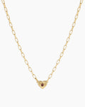 Birthstone Heart Necklace || option::18K Gold Plated, Garnet - January