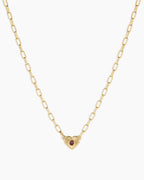 Birthstone Heart Necklace || option::18K Gold Plated, Garnet - January