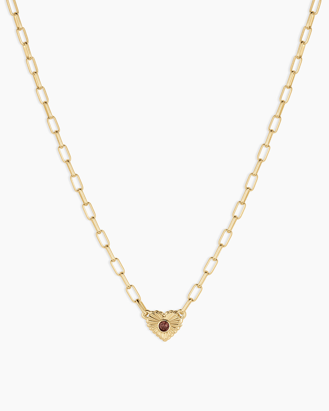 Birthstone Heart Necklace || option::18K Gold Plated, Garnet - January