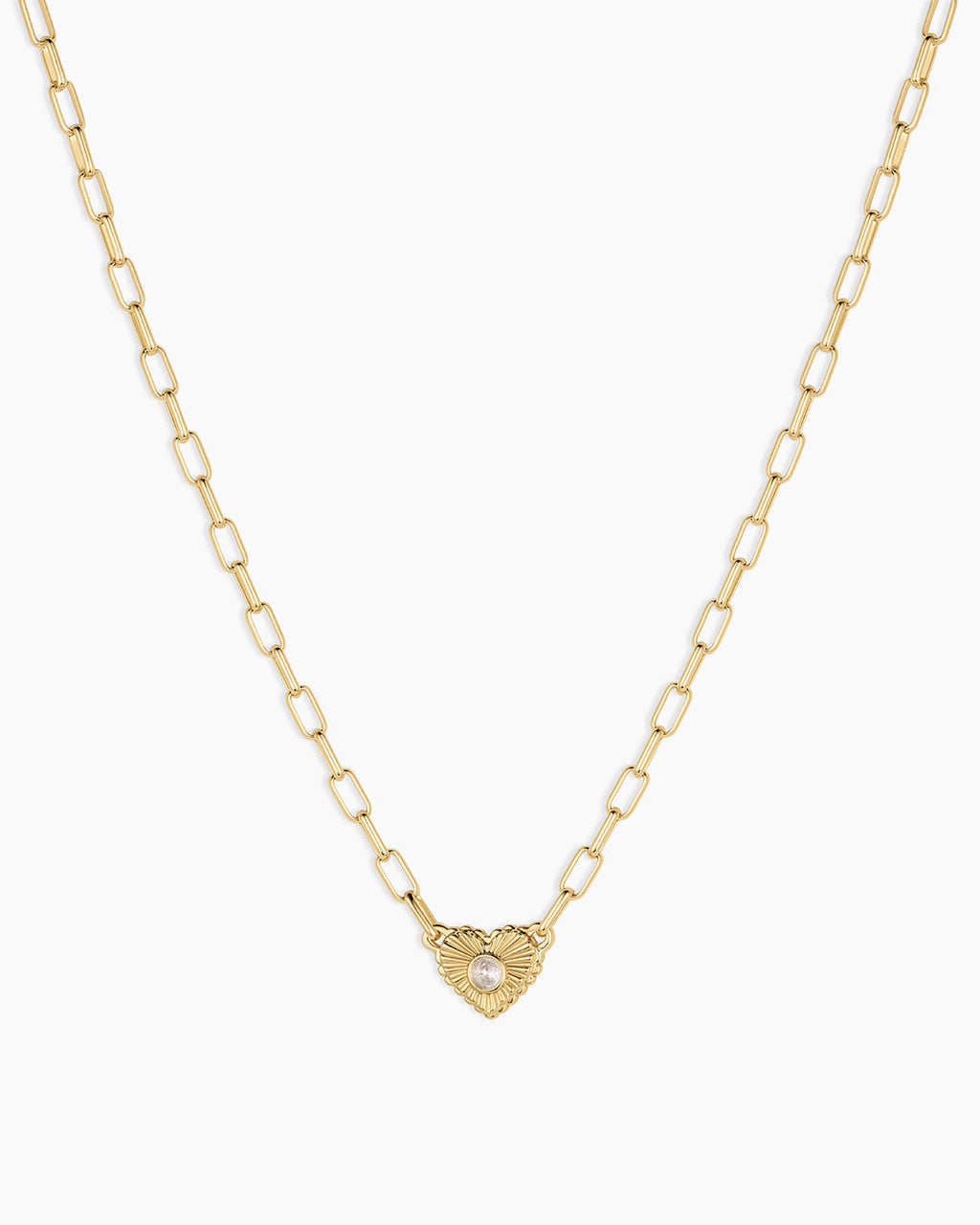 Birthstone Heart Necklace || option::18K Gold Plated, White Topaz - April