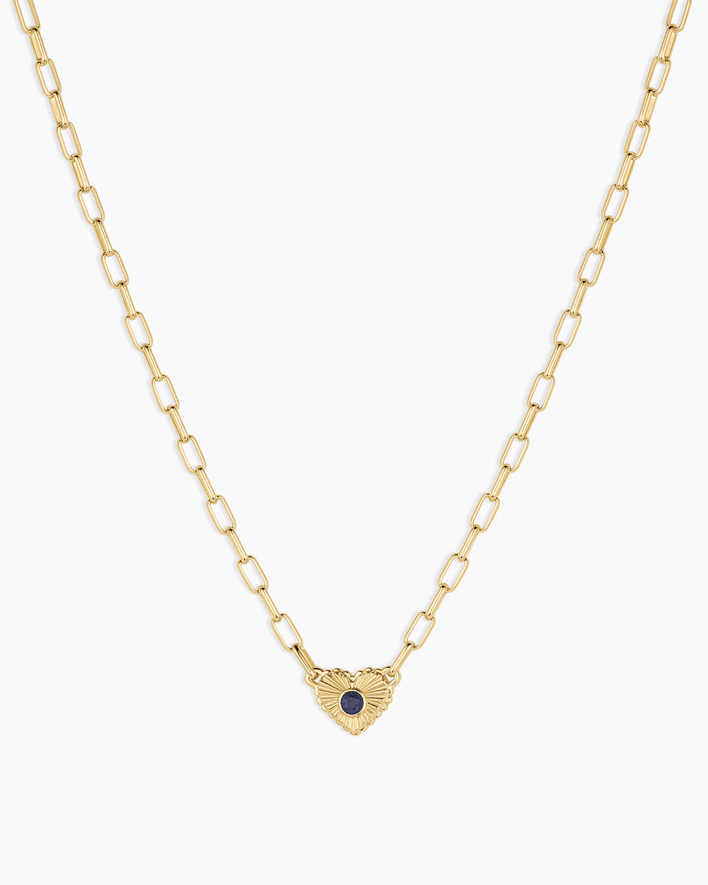 Birthstone Heart Necklace || option::18K Gold Plated, Blue Sapphire - September