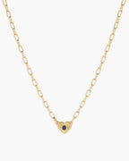 Birthstone Heart Necklace || option::18K Gold Plated, Blue Sapphire - September