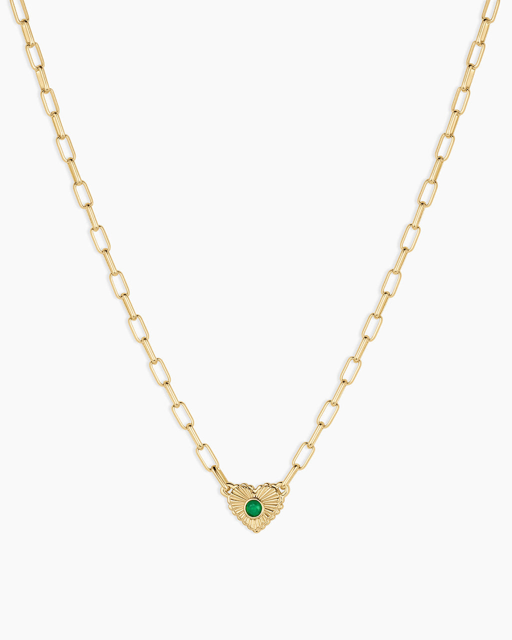 Birthstone Heart Necklace || option::18K Gold Plated, Green Agate - May