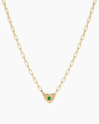 Birthstone Heart Necklace || option::18K Gold Plated, Green Agate - May
