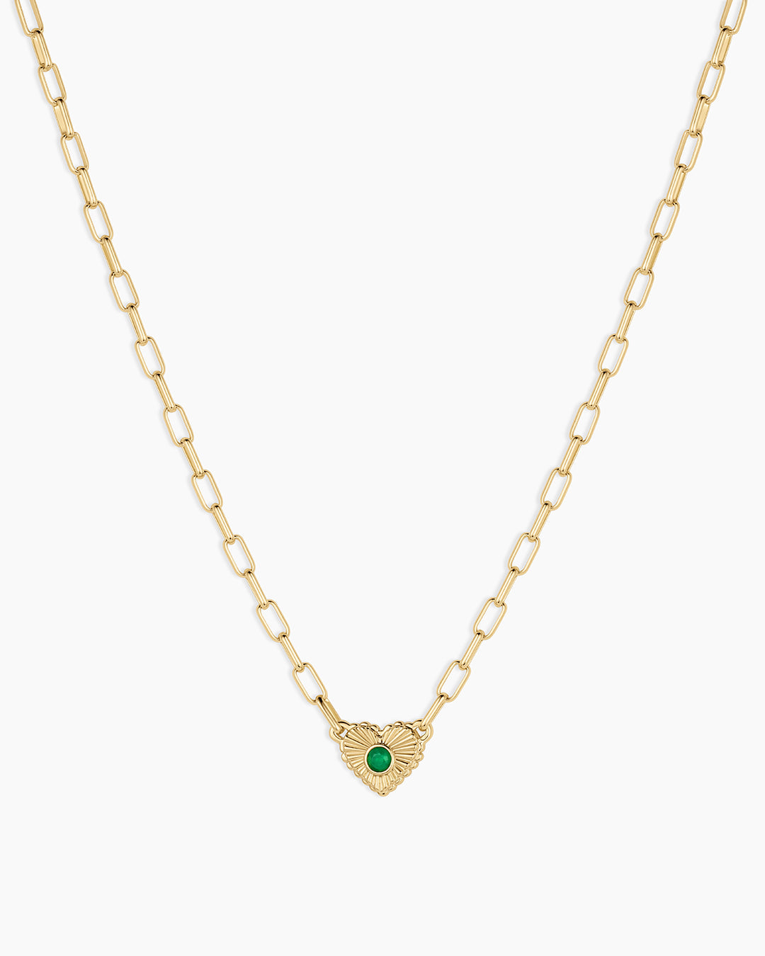 Birthstone Heart Necklace || option::18K Gold Plated, Green Agate - May