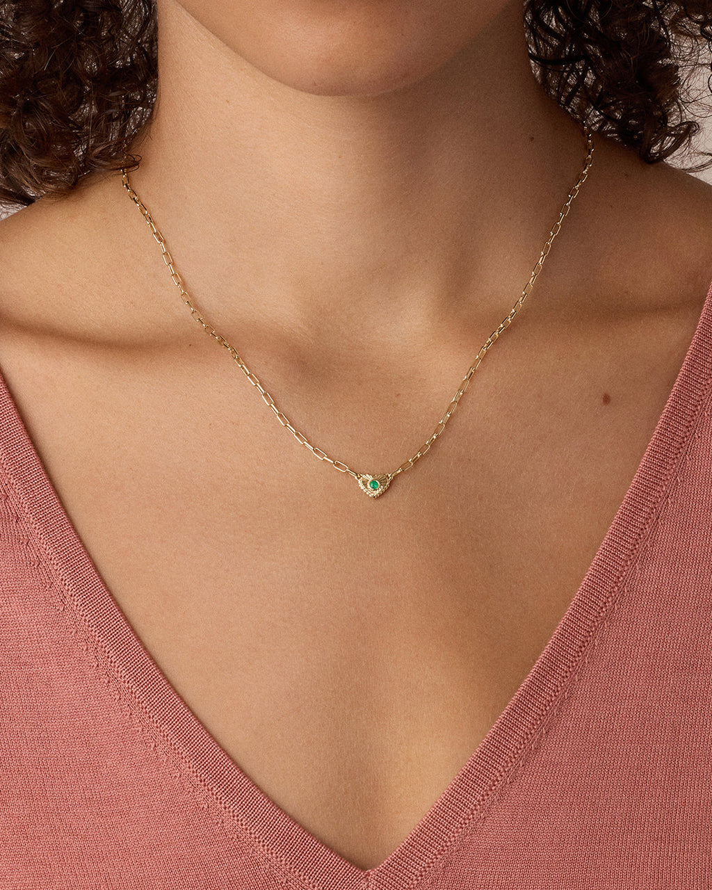 Birthstone Heart Necklace || option::18K Gold Plated, Green Agate - May
