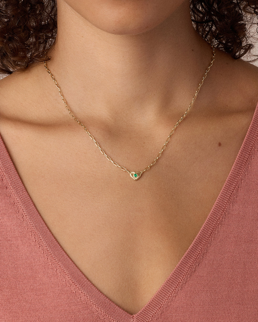 Birthstone Heart Necklace || option::18K Gold Plated, Green Agate - May
