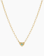 Birthstone Heart Necklace || option::18K Gold Plated, Turquoise - December