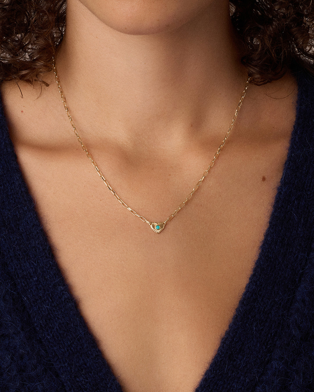 Birthstone Heart Necklace || option::18K Gold Plated, Turquoise - December
