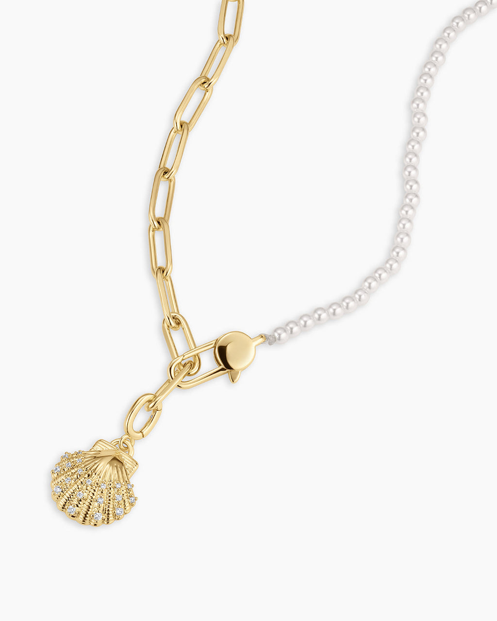 Shimmer Scallop Shell Charm Necklace || option::18K Gold Plated