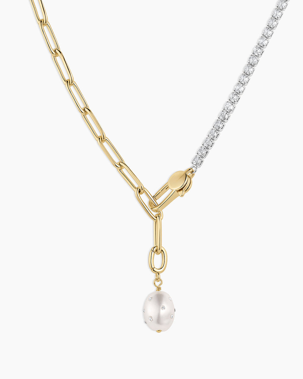 Vintage Shimmer Pearl Charm Necklace || option::18K Gold Plated