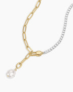 Vintage Shimmer Pearl Charm Necklace || option::18K Gold Plated