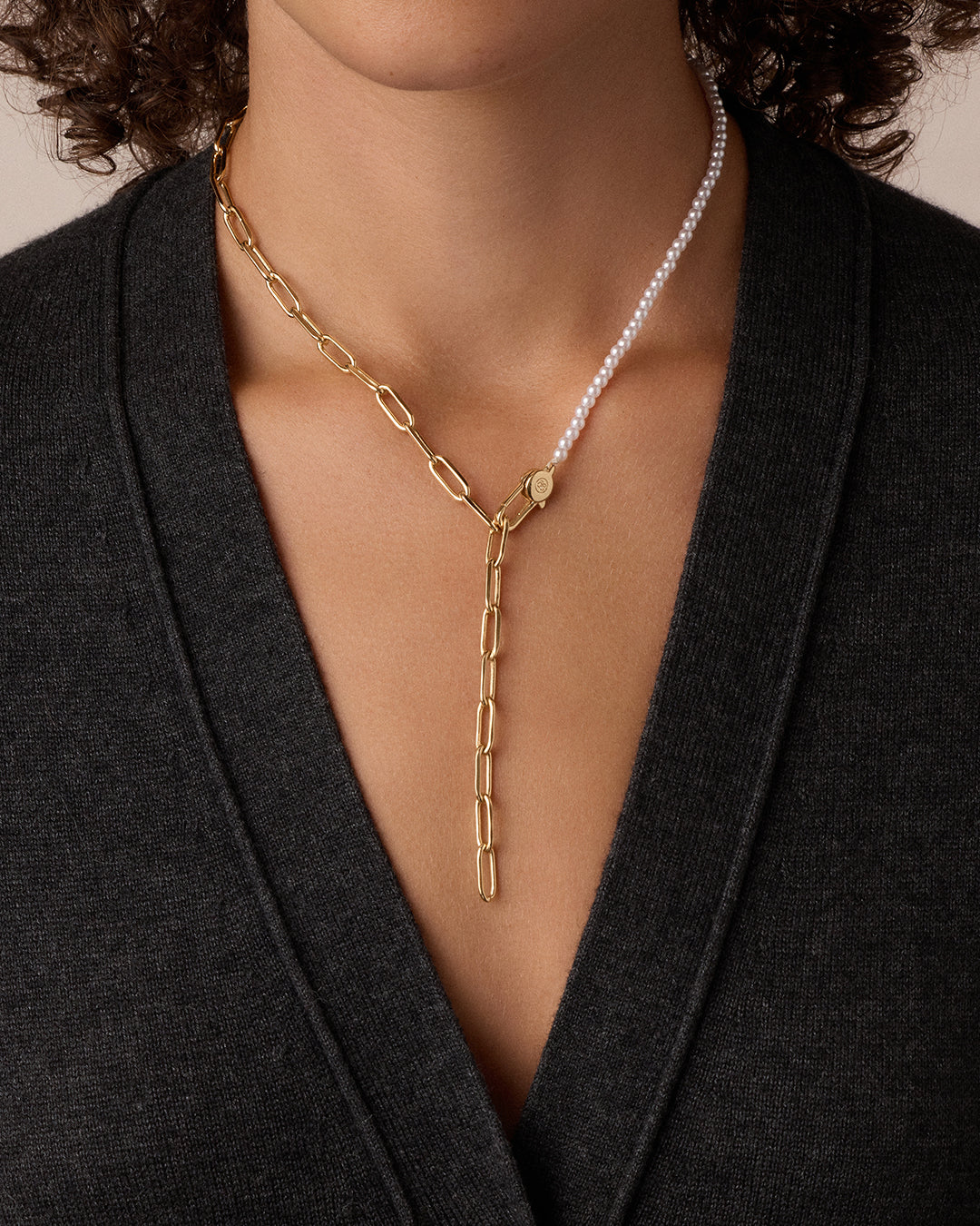 Florence Pearl Chain Necklace || option::18K Gold Plated