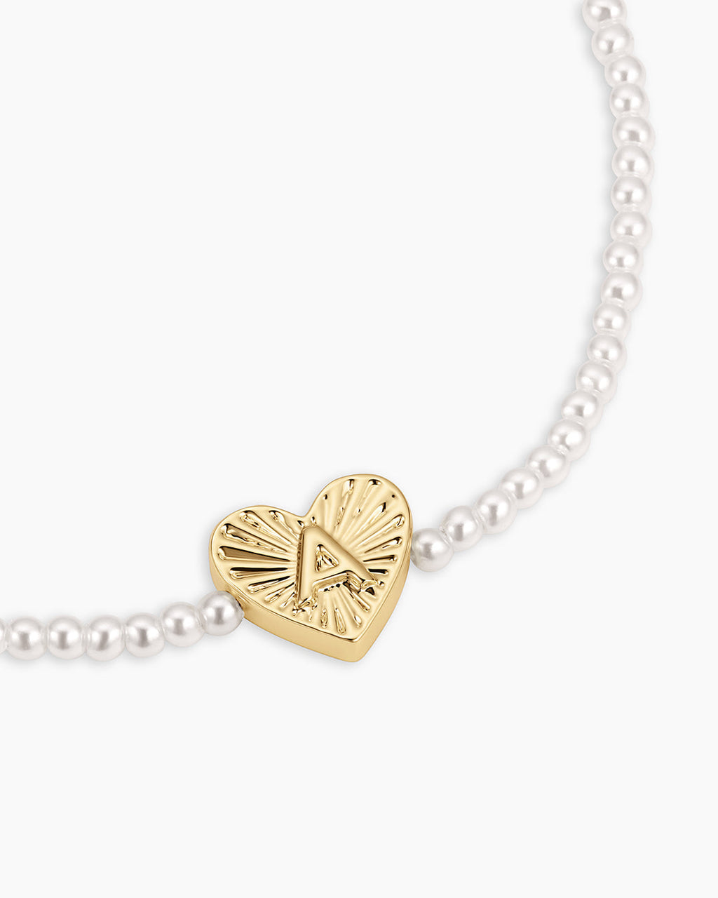 Pearl Vintage Heart Alphabet Bracelet || option::18K Gold Plated, A