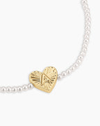 Pearl Vintage Heart Alphabet Bracelet || option::18K Gold Plated, A