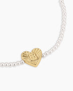 Pearl Vintage Heart Alphabet Bracelet || option::18K Gold Plated, B