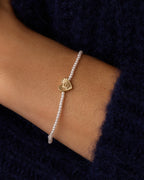 Pearl Vintage Heart Alphabet Bracelet || option::18K Gold Plated, E