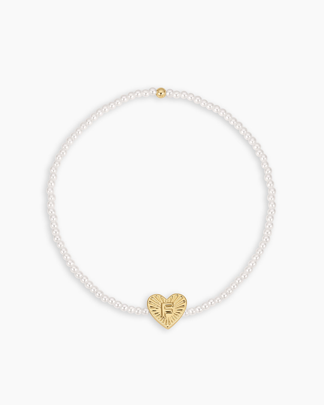Pearl Vintage Heart Alphabet Bracelet || option::18K Gold Plated, F