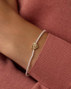 Pearl Vintage Heart Alphabet Bracelet || option::18K Gold Plated, G