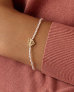 Pearl Vintage Heart Alphabet Bracelet || option::18K Gold Plated, H