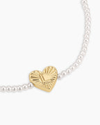 Pearl Vintage Heart Alphabet Bracelet || option::18K Gold Plated, L