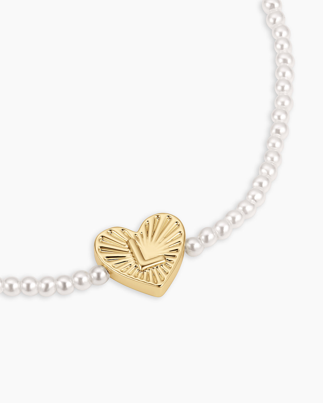 Pearl Vintage Heart Alphabet Bracelet || option::18K Gold Plated, L
