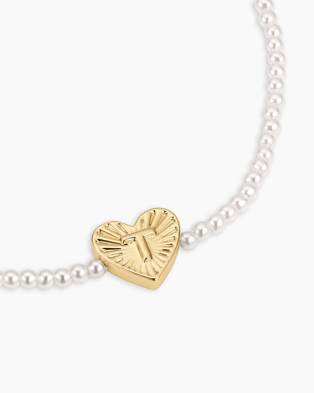 Pearl Vintage Heart Alphabet Bracelet || option::18K Gold Plated, T