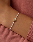 Pearl Vintage Heart Alphabet Bracelet || option::18K Gold Plated, T