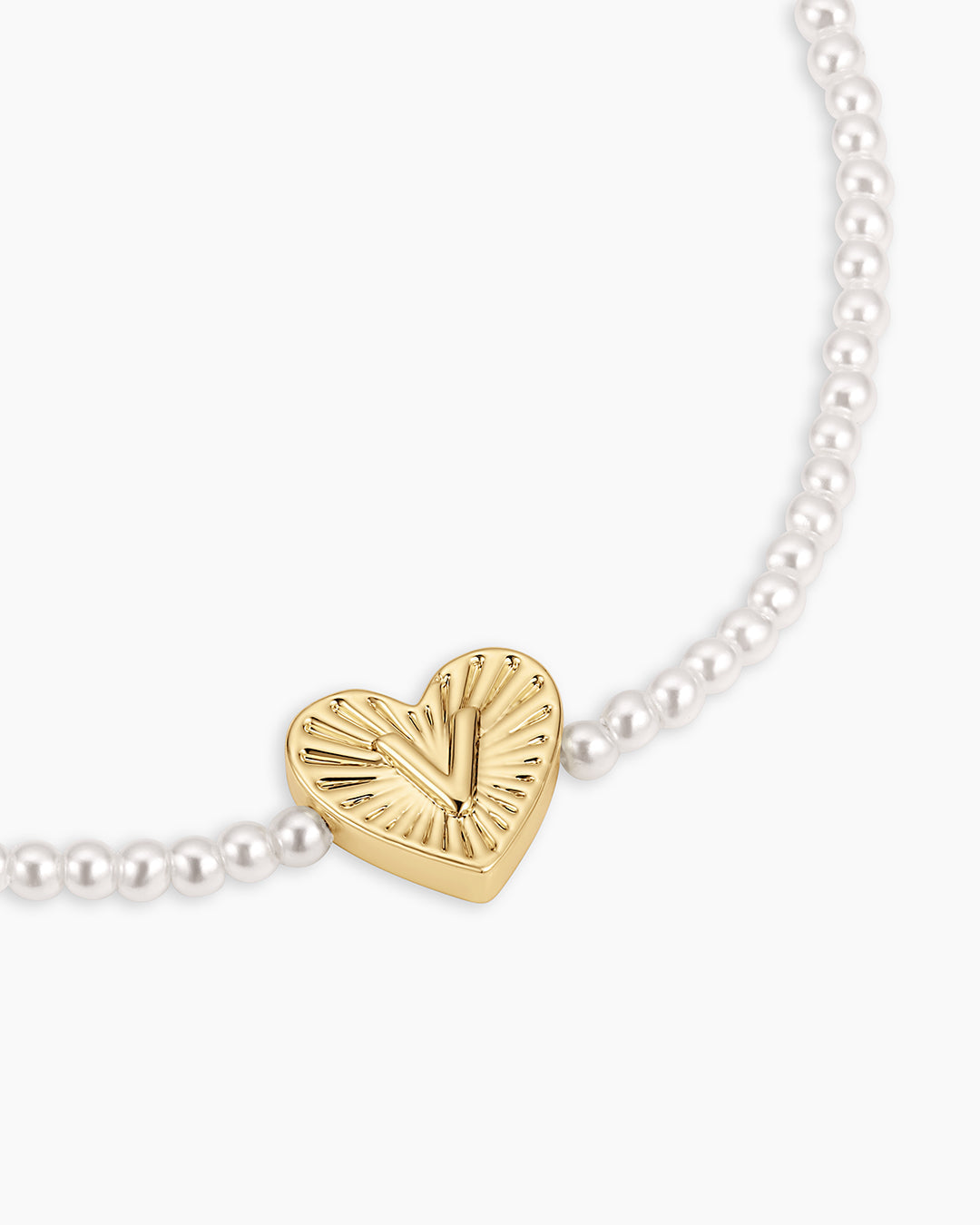 Pearl Vintage Heart Alphabet Bracelet || option::18K Gold Plated, V