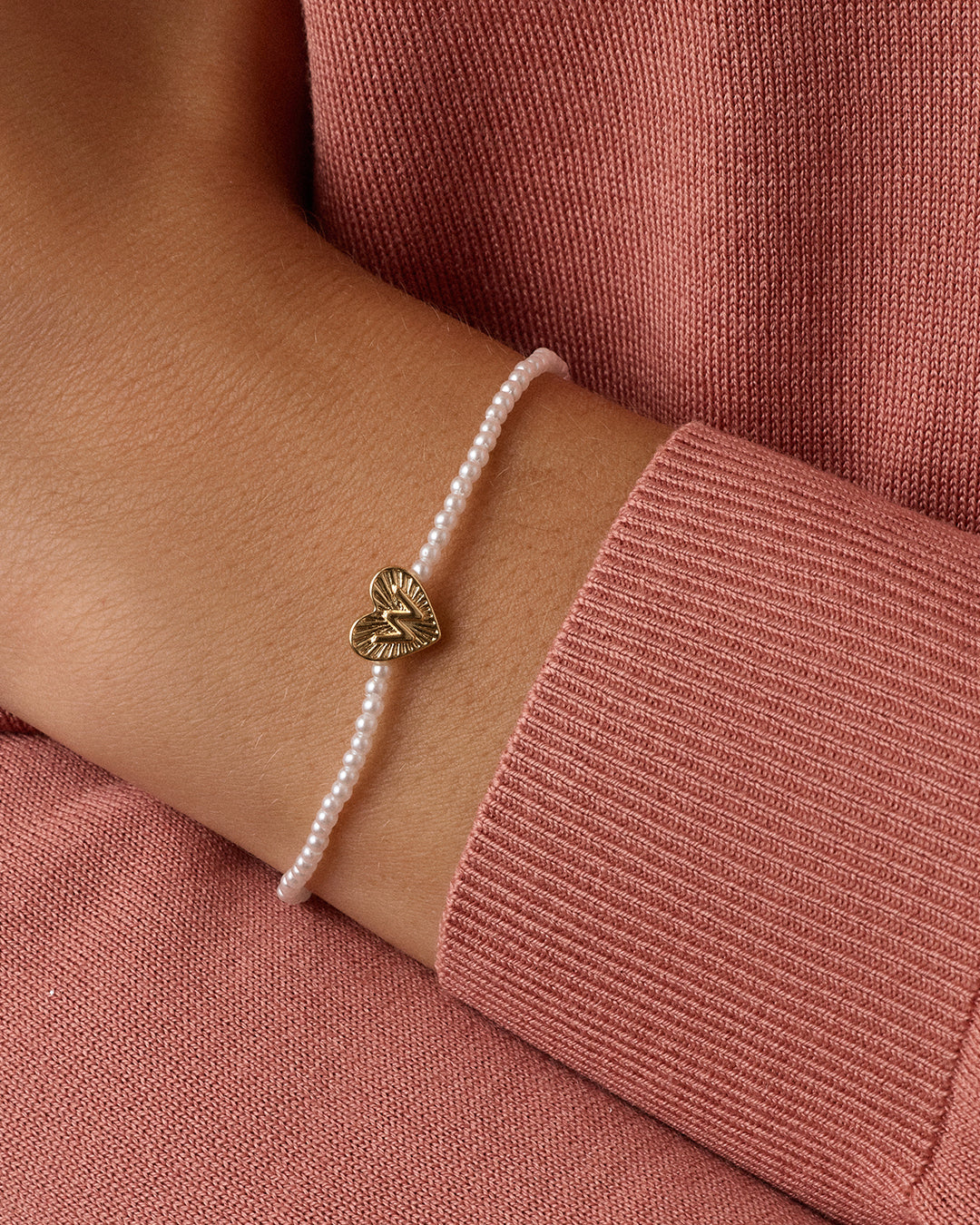 Pearl Vintage Heart Alphabet Bracelet || option::18K Gold Plated, W