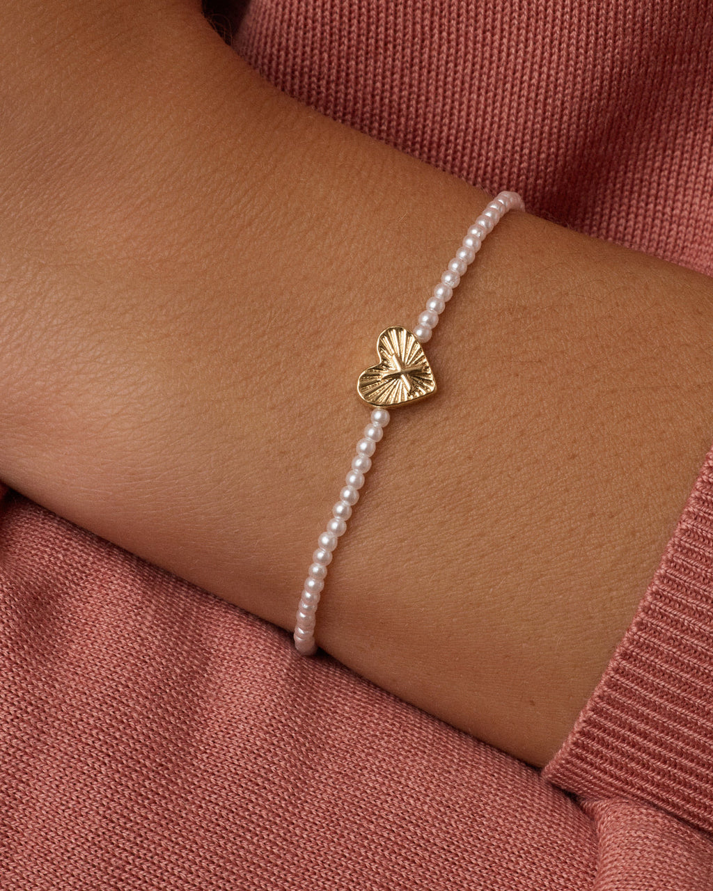 Pearl Vintage Heart Alphabet Bracelet || option::18K Gold Plated, X