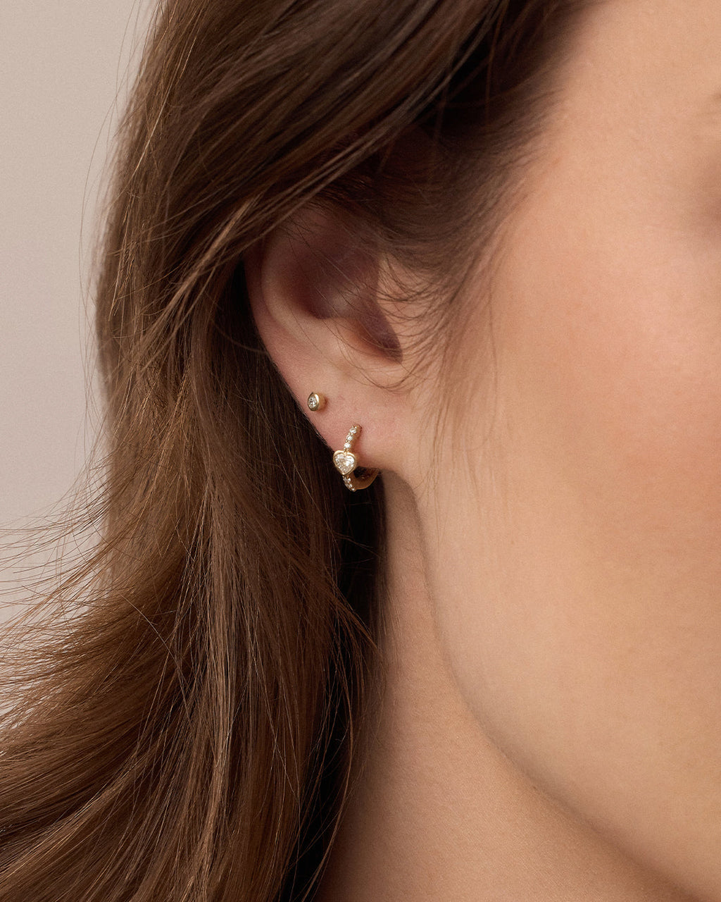 Lab Grown Diamond Heart Single Huggie || option::14K Solid Gold