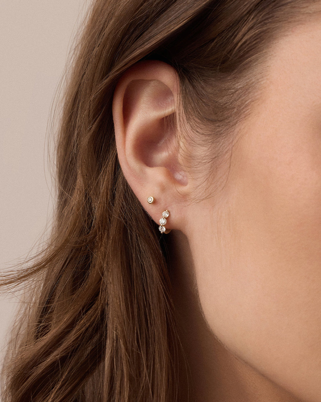 Lab Grown Diamond Halo Trio Huggies || option::14K Solid Gold